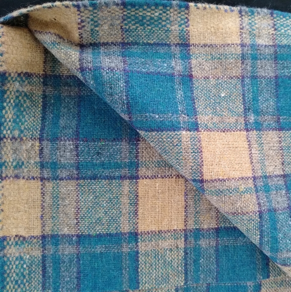 2 yds 60" wide tartan plaid wool fabric. Teal & tan base with purple stripe - Picture 5 of 11